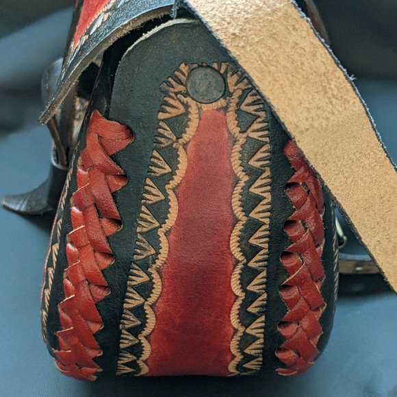 Vtg New Harley-Davidson Multicolor Tooled Adjustable Strap Leather Bag - Picture 11 of 12